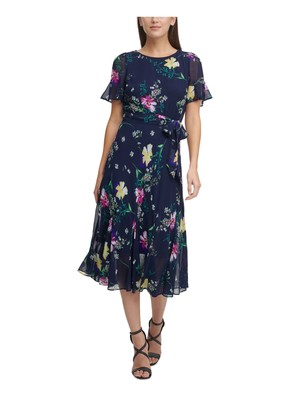 

Женское темно-синее платье миди с расклешенными рукавами DKNY, 12 шт., Navy