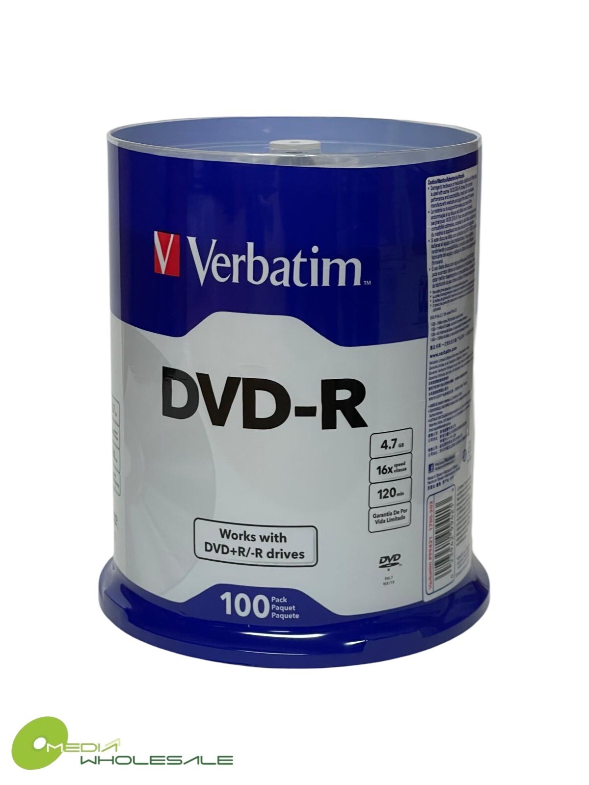 VERBATIM Blank 16X DVD-R DVDR 4.7GB Branded Logo 100pk Spindle Recordable Disc