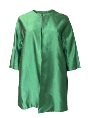 Pre-owned Marina Rinaldi Women's Green Tigrotto Silk Duster Jacket