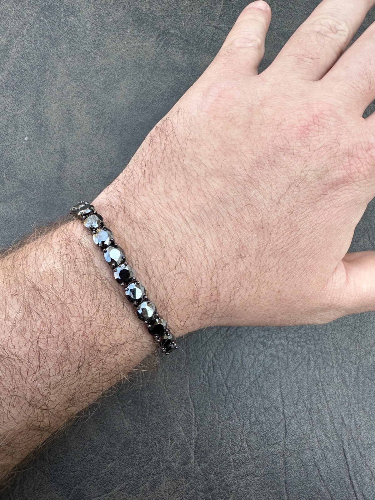 Pre-owned Silver Real Black Moissanite 7mm Tennis Bracelet Oxidized Black Rhodium Over 925