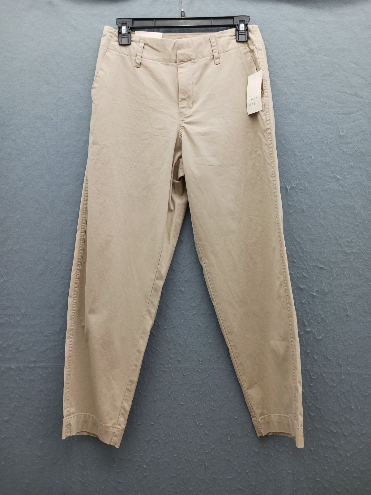 A New Day Women's Pants Size 4 Khaki Cotton Stretch Straight Leg High Rise
