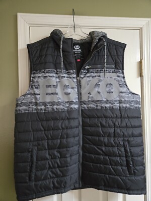 ECKO UNTLD Size X Large Gray Black Puffer Men's Drawstring Hooded Vest MSRP $68