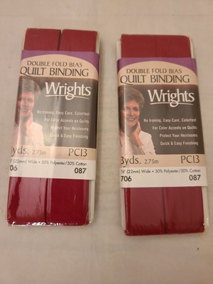 Lot of 2 WRIGHTS (PC13-706) DOUBLE Fold BIAS QUILT Binding RED (087) 3 yd Each