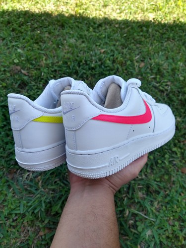 Pre-owned Nike Air Force 1 '07 Triple White Neon Pink Yellow/girl Gs Multi Size Af1
