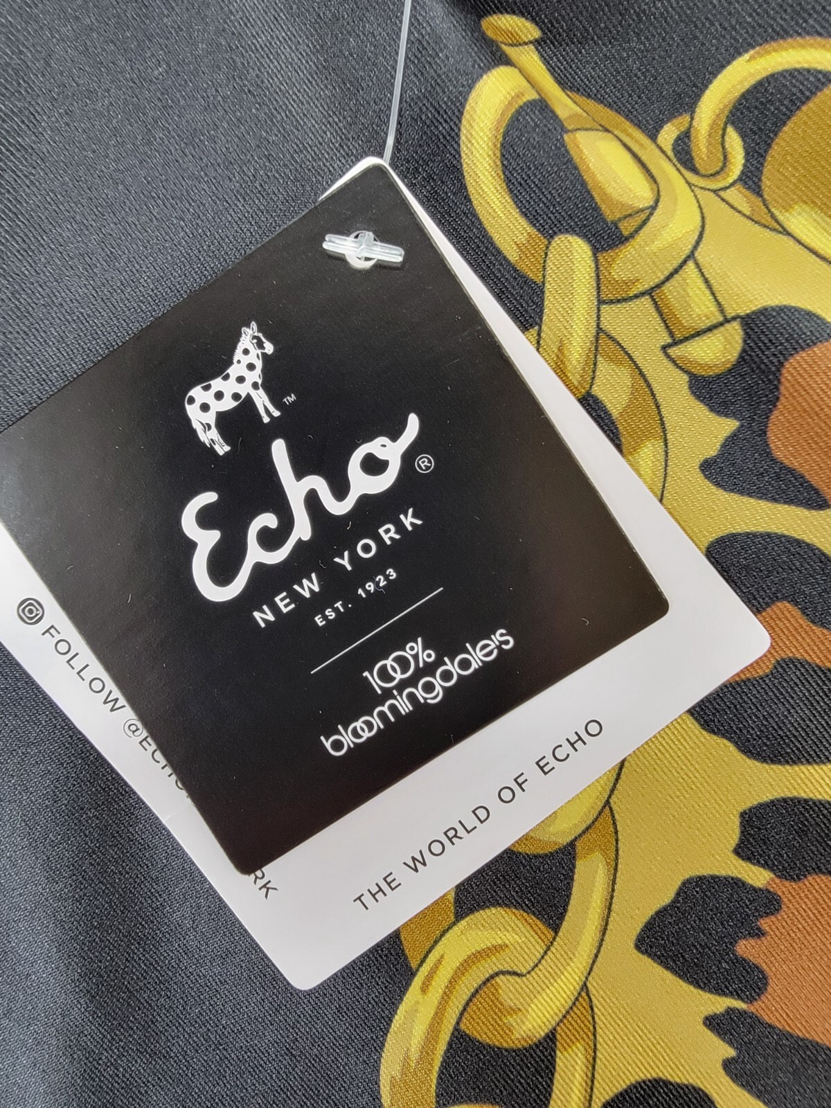 Echo Leopard Charm Square Silk Scarf Women's One Size Black Multi Hemmed Edges - Picture 14 of 17