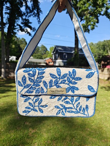 Blue leaves Floral Beaded Shoulder Bag Viral Bag | eBay