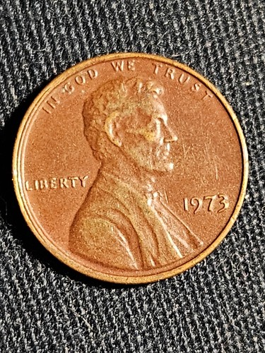 1973 Penny Errors No Mint Mark, Struck Off Center, Color