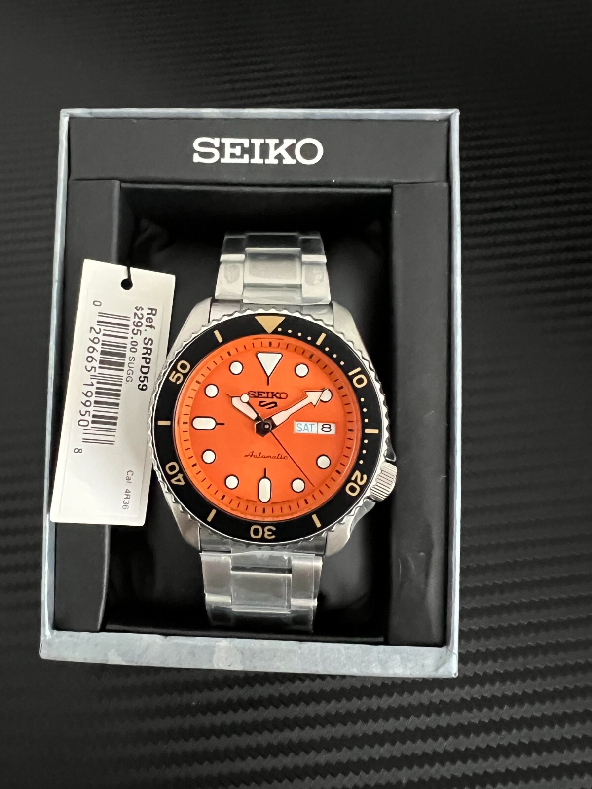 SEIKO 5 Sports SRPD59 Japan Orange sunray dial with gold and