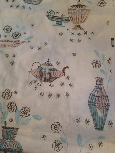 VTG 1950's SANITAS SCREEN PRINTED FABRIC 17 Yards Turquoise California Pottery