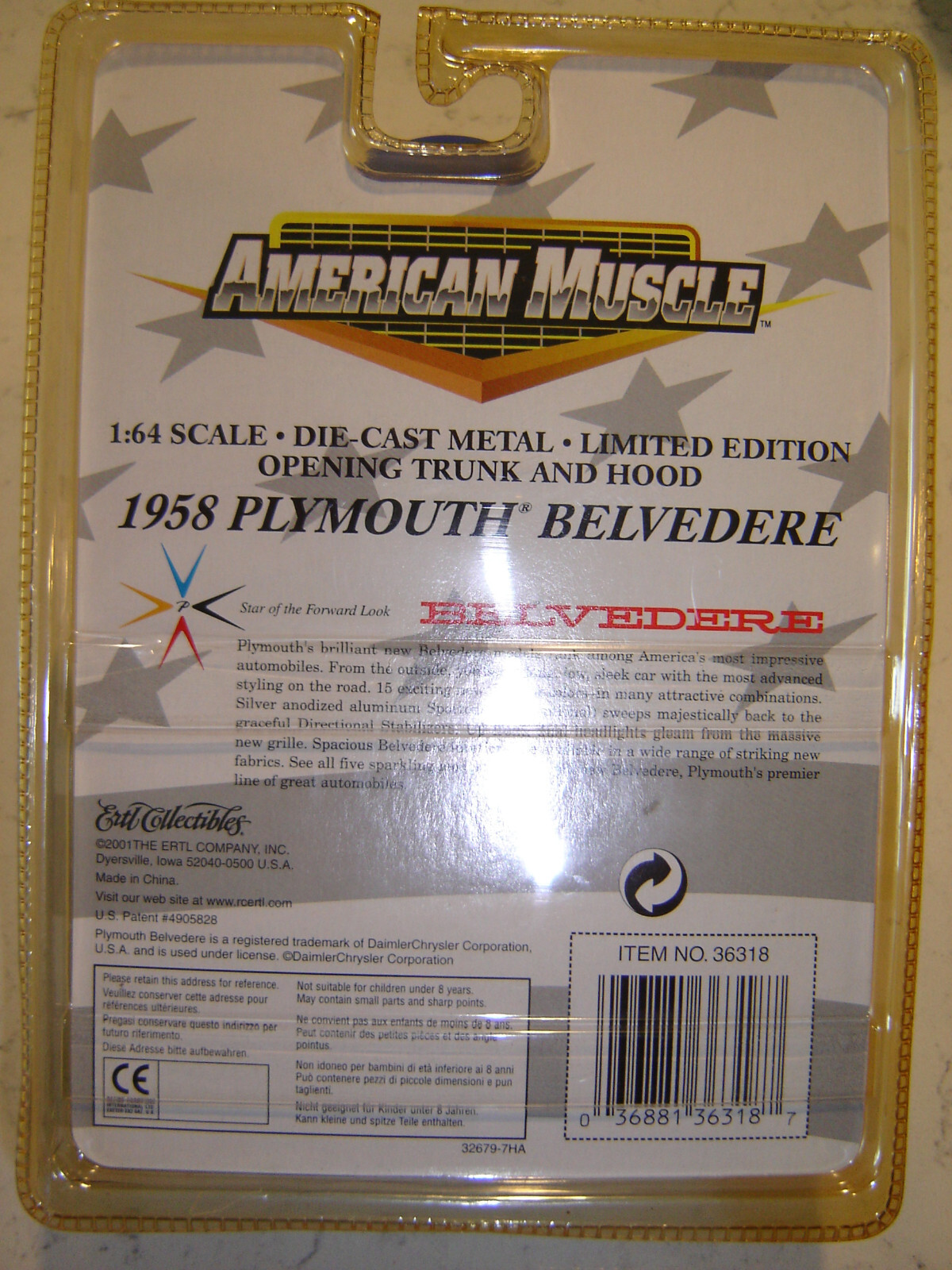 AMERICAN MUSCLE ERTL Red & White 1958 Plymouth Belvedere 2Dr H/O,T/O  1/64