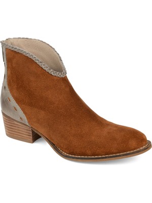 Женские кожаные ботильоны JOURNEE с коричневой отделкой и миндалевидным носком на наборном каблуке 8