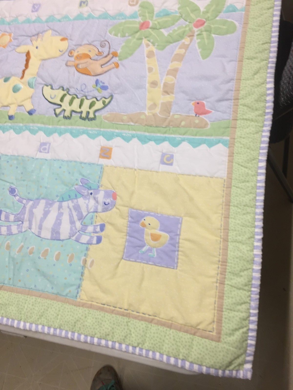 Baby Jungle Animals Nursery Quilt Light Blue Mint Lots of Baby Animals Pastel