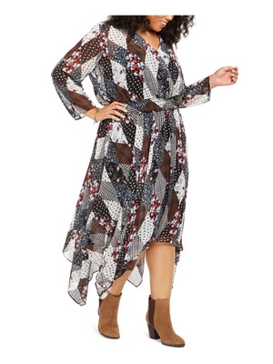 

TOMMY HILFIGER Женское черное платье-футляр макси с длинными рукавами и V-образным вырезом с принтом, плюс, Черный