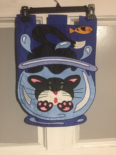 Mini Garden Flag Tab Top Kitty In The Fishbowl  12 x18 Inch FREE FAST SHIPPING