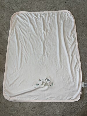 Pottery Barn Kids Embroidered Rabbit Bunny Pink Baby Crib Blanket EUC
