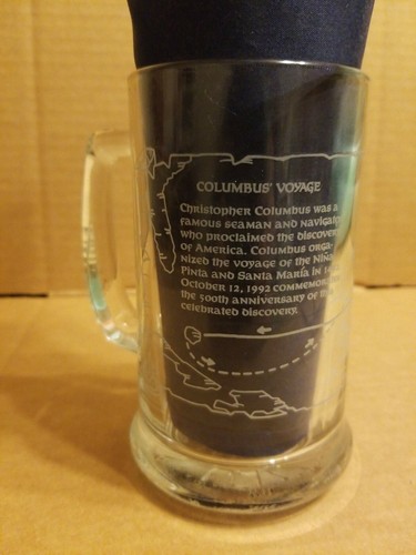 1992 NAUTICAL COLUMBUS' VOYAGE GLASS BEER MUG STEIN COMMEMORATIVE NM+