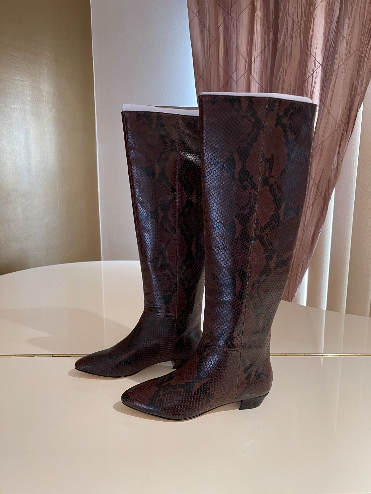 Pre-owned Sigerson Morrison Women's Snake Embossed Boots Brown Size 37 Nwb
