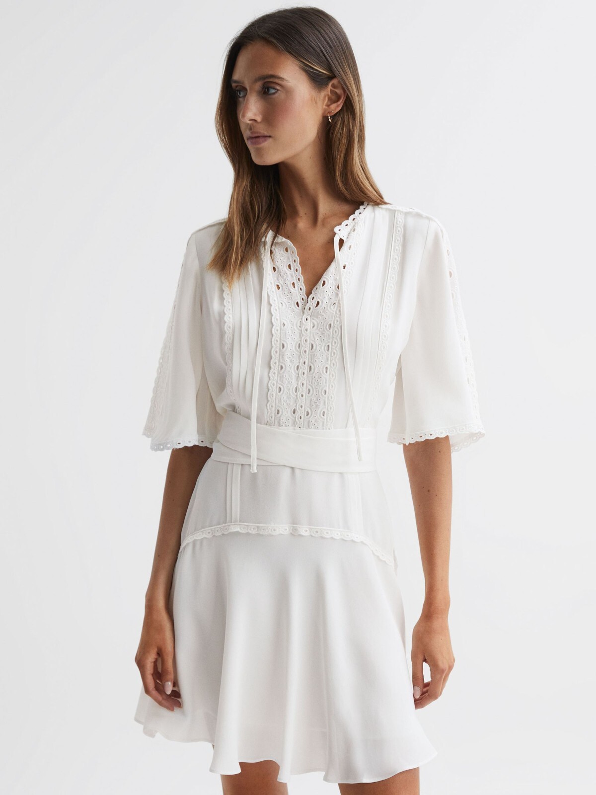 Reiss Womens IVORY FELICITY HIGH NECK LACE MINI DRESS | eBay