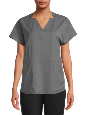 Climate Right Cuddl Duds Women s Woven Twill Scrub Top V-neck  Gray 2X New