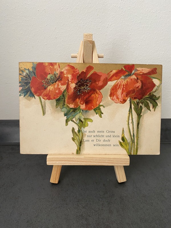 Vintage Postkarte Rote Mohnblumen, Gruss, Gedicht, Gezeichnet, Sehr Alt