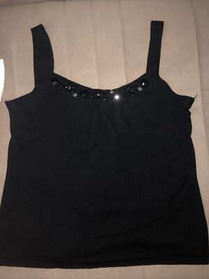 michael simon black womens blouse with beads size Petite L