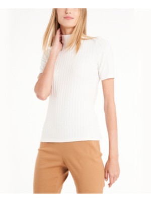 

RILEY-RAE Женский топ цвета слоновой кости в рубчик с короткими рукавами и воротником-стойкой, Цвет слоновой кости