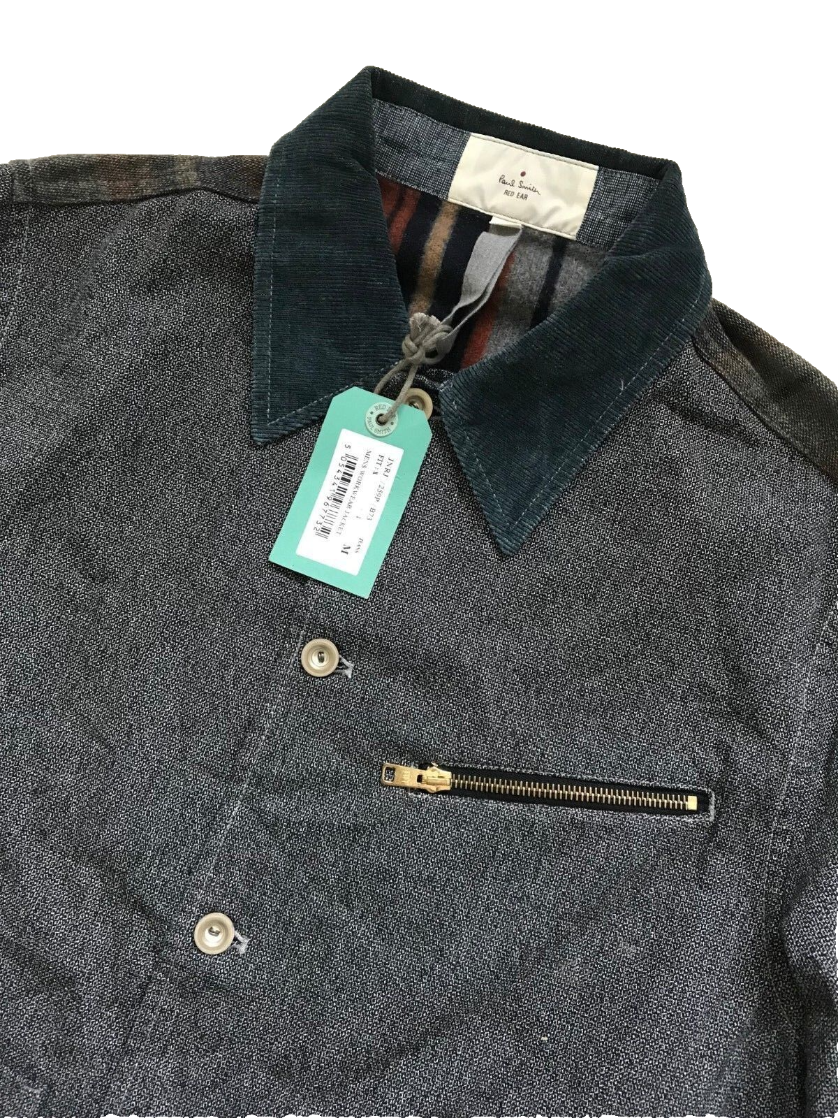 Pre-owned Paul Smith Grey Bomber Jacket Red Ear With Rivet Button Fasten Luxury Outerwear