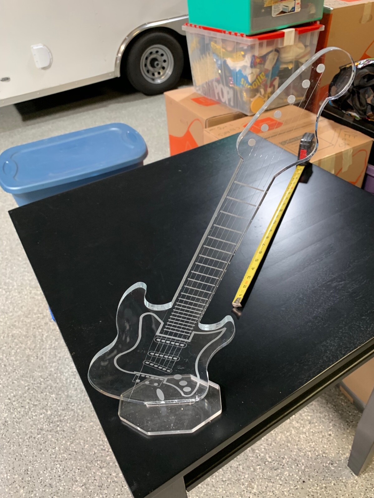 RARE UNIQUE PLEXIGLASS ETCHED Electric Guitar w/ STAND. 20 INCH