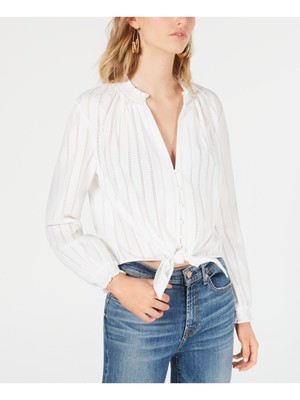 

LEYDEN Женский белый топ с длинными рукавами и V-образным вырезом на пуговицах для юниоров Размер