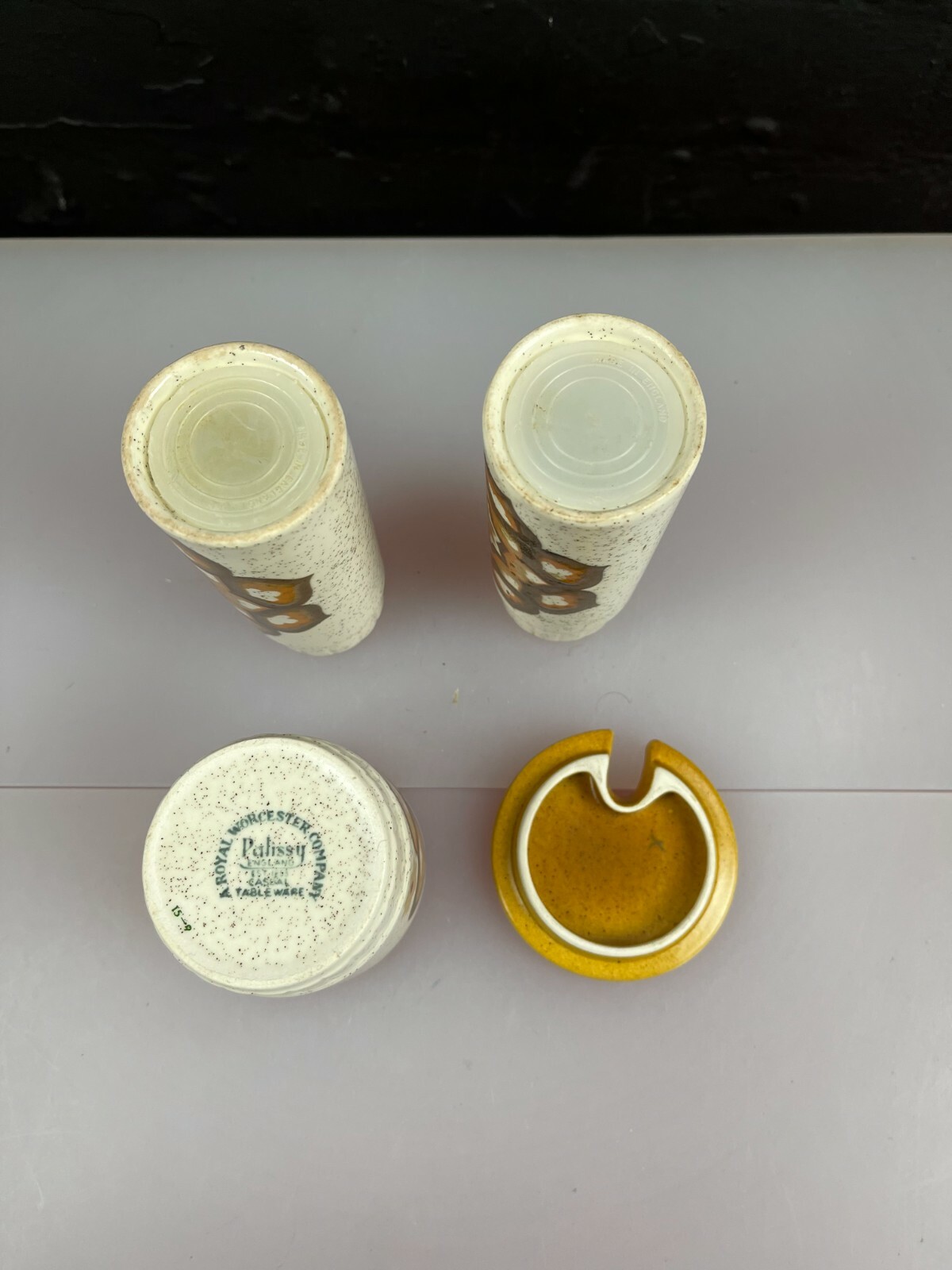 Vintage Retro 1970s Royal Worcester Palissy Kalabar Salt & Pepper Mustard Cruet