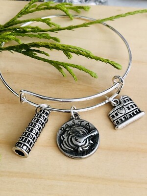ITALY Vacation~Pasta Silver charms Expandable Bangle