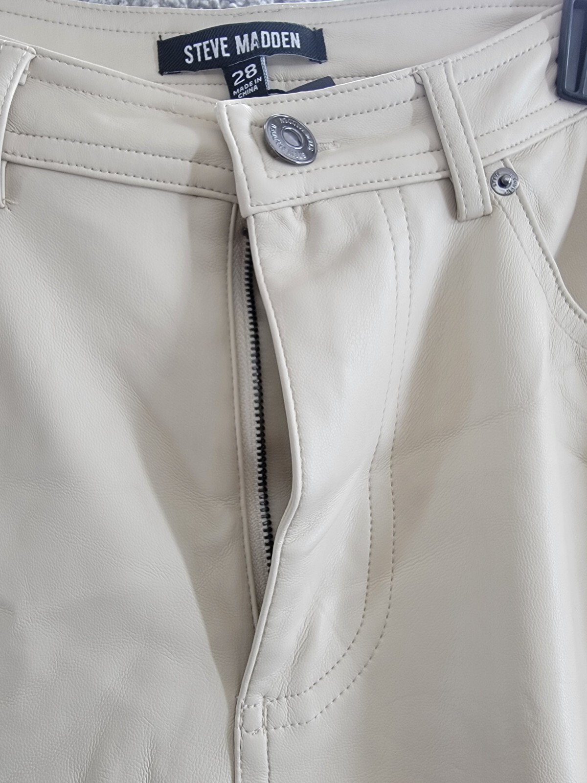Steve Madden Loren High-Rise Faux-Leather Pants Women's 28 Bone Button Zipped - Picture 10 of 18