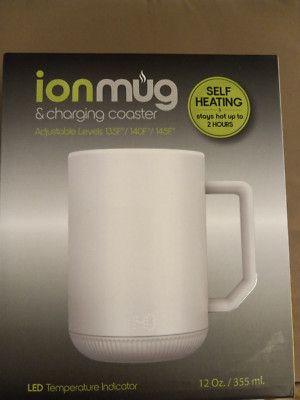 Self Heating Ionmug and Charging Coaster - adjust levels (stays hot for 2 hours)