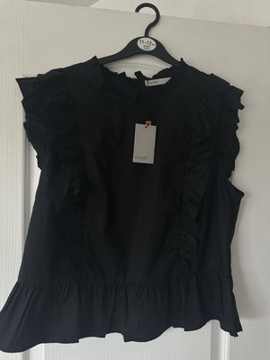 Oasis black ruffle blouse 16 BNWT short sleeve peplum style