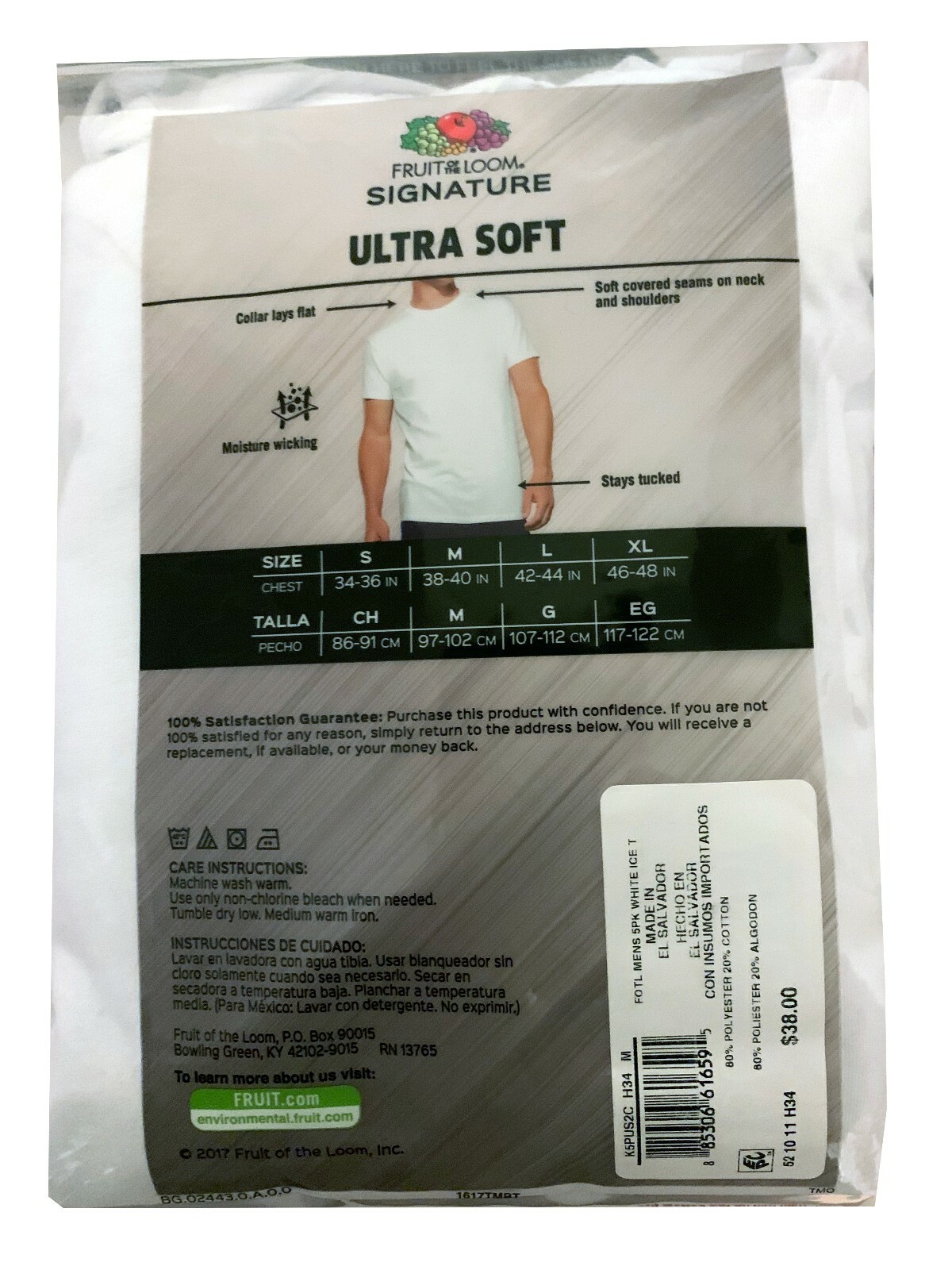 Pre-owned Fruit Of The Loom ® Men's 5-pack Crew T-shirt "signature & Ultra Soft" In White