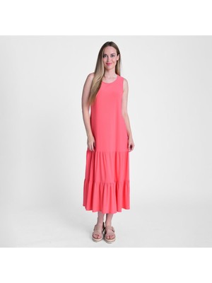 Женское коралловое макси-платье-сорочка без рукавов с драгоценным камнем на шее от VINCE CAMUTO, M