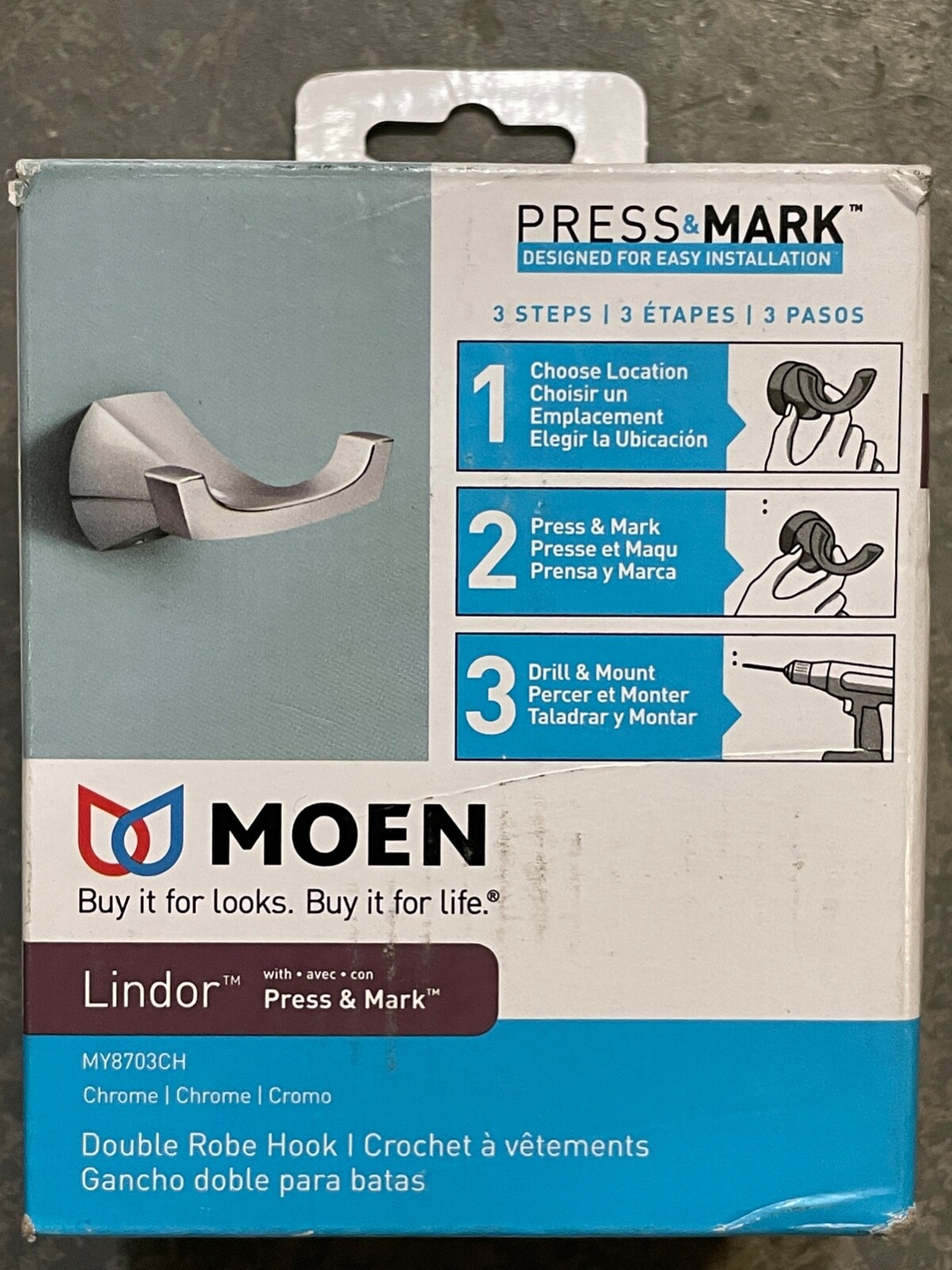 MOEN Lindor w/ Press & Mark Chrome Double Robe Hook MY8703CH