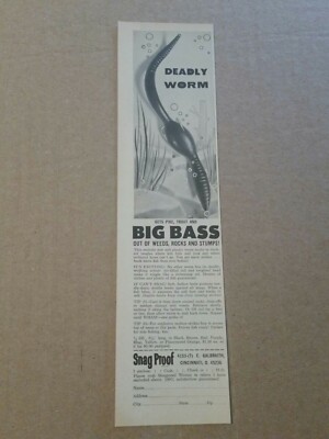 1969 Snag Proof Deadly Worm Fishing Lure Ad 