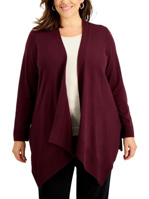 

JM COLLECTION Женский бордовый кардиган с открытым передом и длинными рукавами Plus, Burgundy