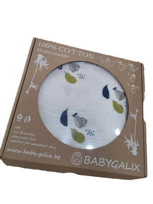Baby Muslin Swaddle blanket Soft 100%cotton, big diaper, Fruits pear 100/120 cm 