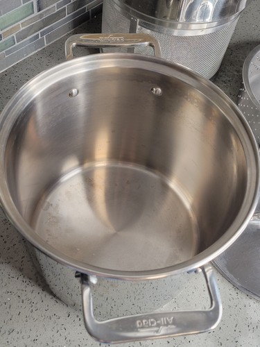 All-Clad 4pc Multi Cooker Stainless Steel Stock Pot Strainer Steamer & Lid&nbsp;12 qt