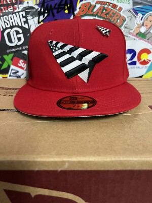 Paper Planes Roc Nation New Era 5950 Fitted Hat Jay Z Size 7 3/4 New Pin Red NY