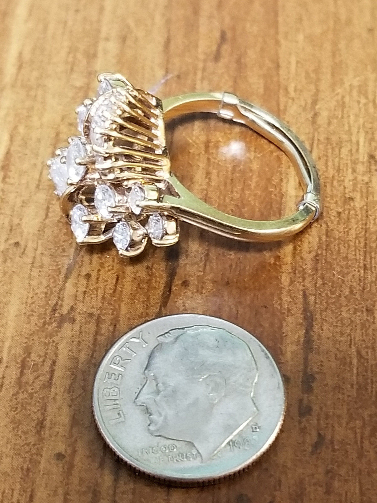 Lady's 14k yellow gold diamond cluster ring 3.6 dwt 1.87 total carats $6450 appr