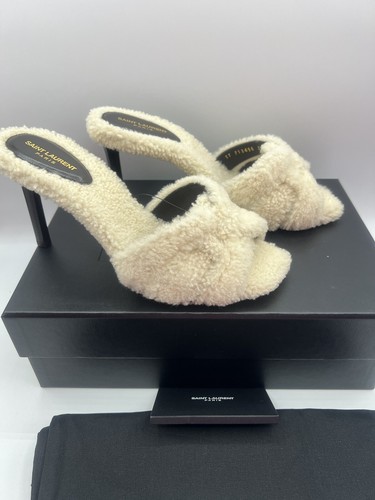 サンダル SAINT LAURENT Ivory Shearling Bleach Slippers SAINT LAURENT Saint Laurent Men Ivory Shearling Bleach
