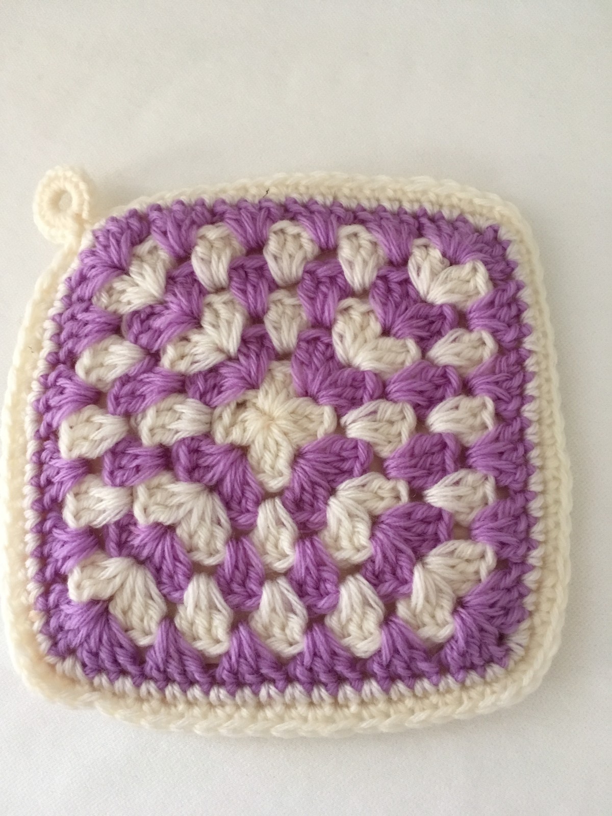 3 Vintage Croqueted Pot Holders / Red, White, Lavendar, Yellow