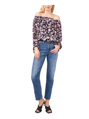 Женский черный топ с длинными рукавами и открытыми плечами на подкладке с эластичной отделкой VINCE CAMUTO XXS