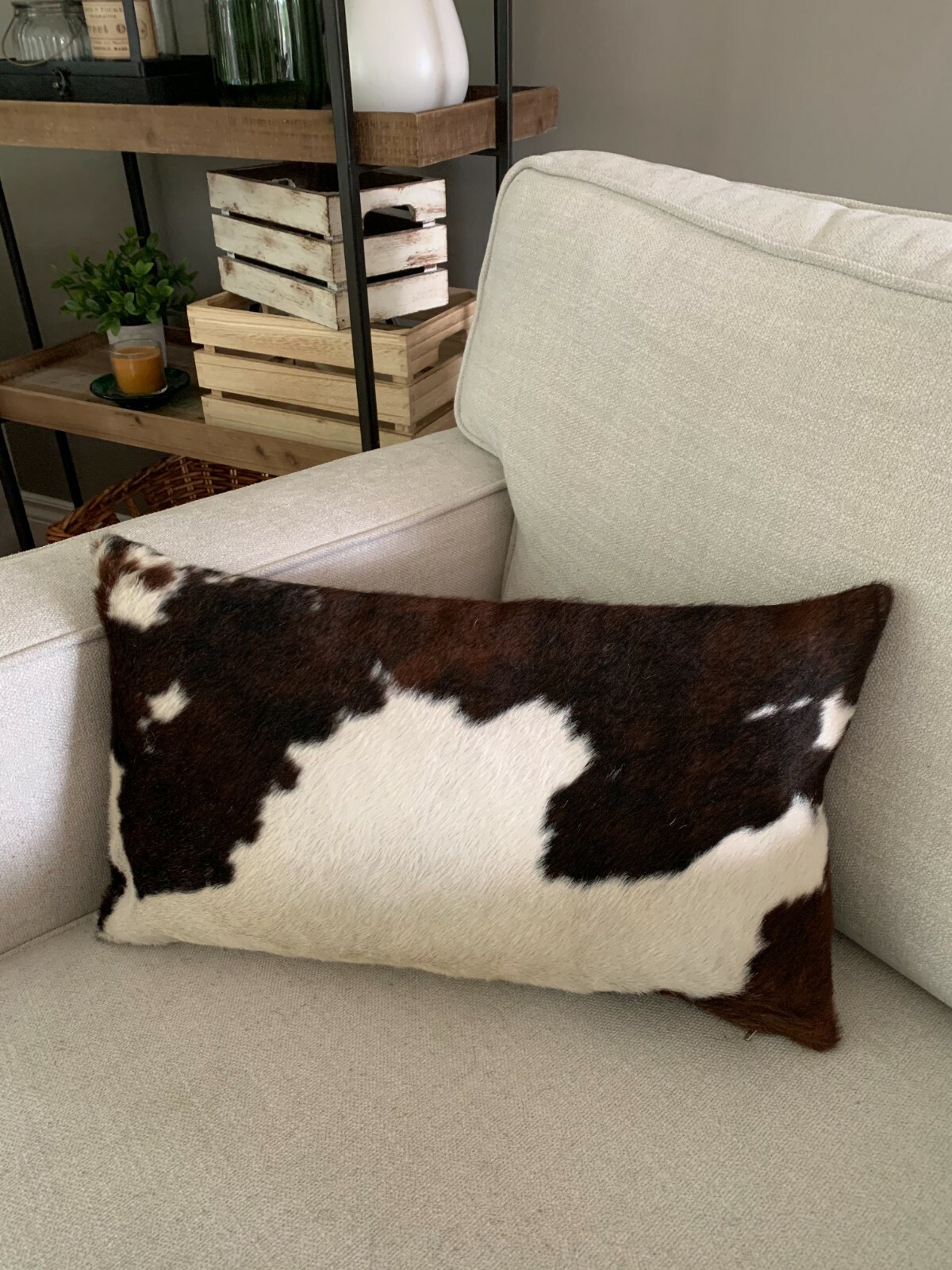19x11.5" Tricolor Cowhide Pillow Cover / Natural Cowhide Pillow Cover- Lumbar