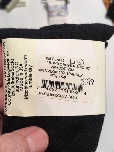 Country Kids Boys' Dress Rib Cotton Blend Crew 3 Pair Socks Black 5-6