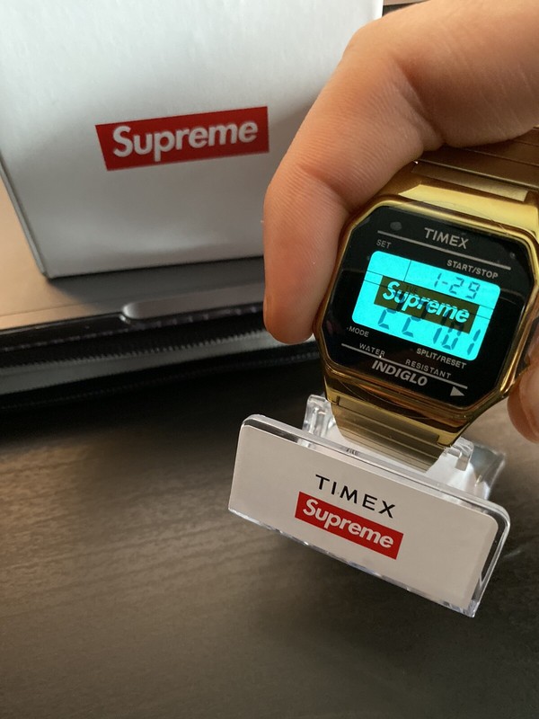 supreme timex digital watch gold