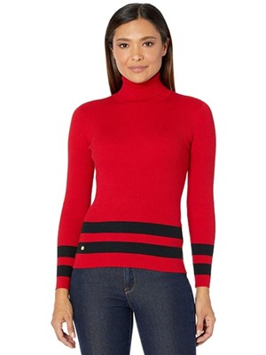 

Женский красный полосатый свитер с высоким воротом RALPH LAUREN с длинным рукавом и воротником-стойкой для работы, размер